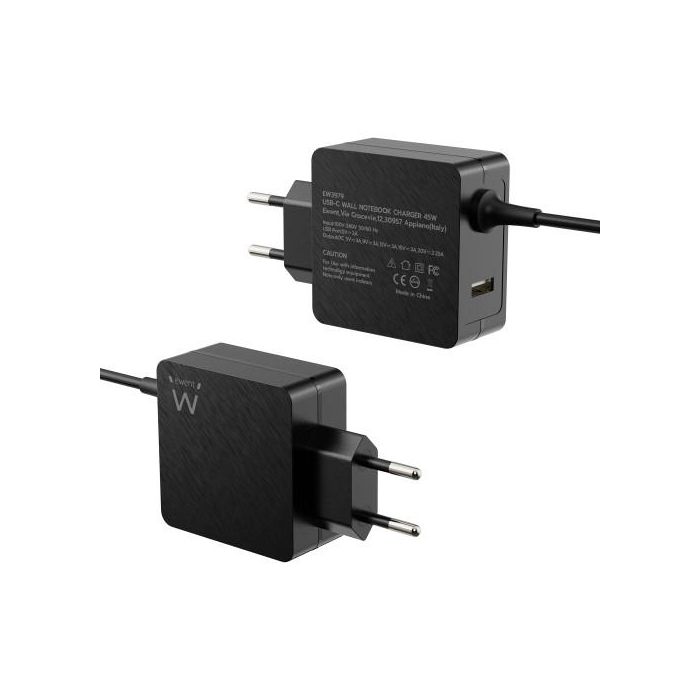 Ewent EW3979 Cargador Pared USB Tipo C 45W PD con Puerto USB-A, Compatible con iPhone 15/14 y Android, Protección Cuádruple 1