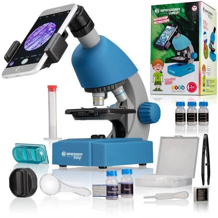 Microscopio 40x-640x - BRESSER JUNIOR - iluminación LED - kit de experimentación - azul Microscopio 40x-640x - BRESSER JUNIOR - iluminación LED - kit de experimentación - azul