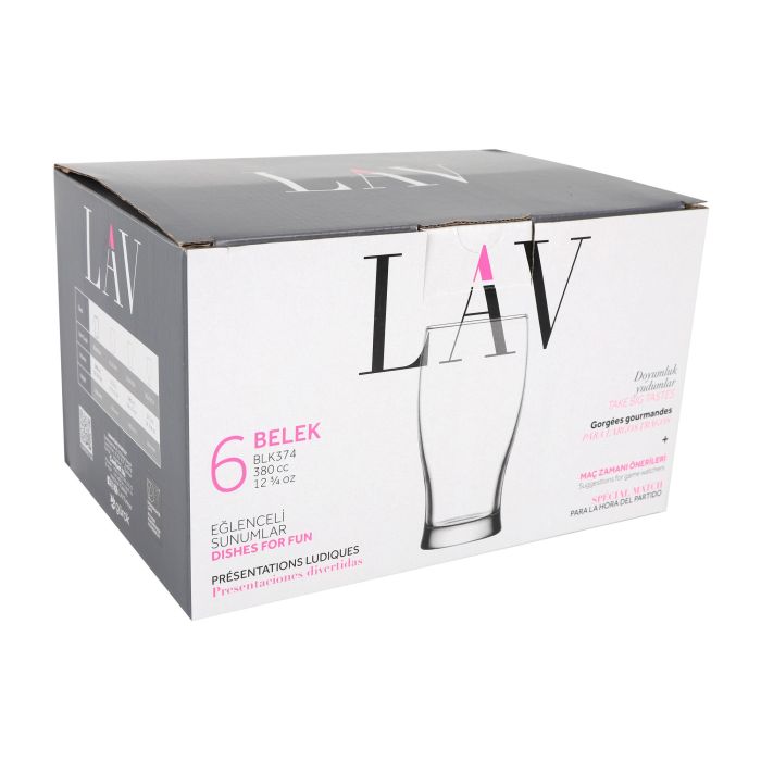 Lav Set 6 Vasos Cerveza Belek 375 cc - Vasos de Vidrio para Hostelería (8 Cajas)
