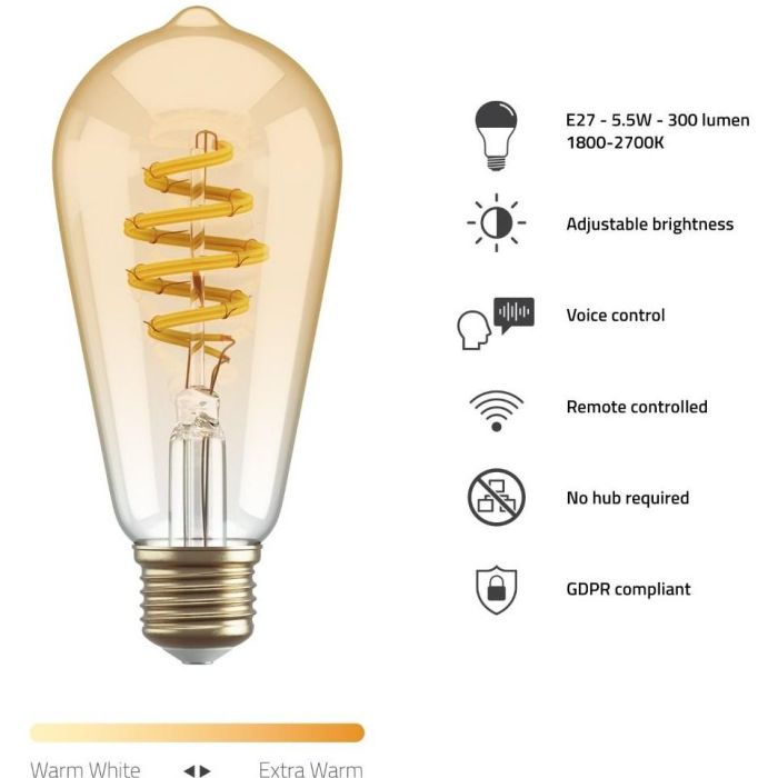 Hombli smarte Filament Glühbirne. ST64. E27. CCT. Amber 2 Hombli smarte Filament Glühbirne. ST64. E27. CCT. Amber 2