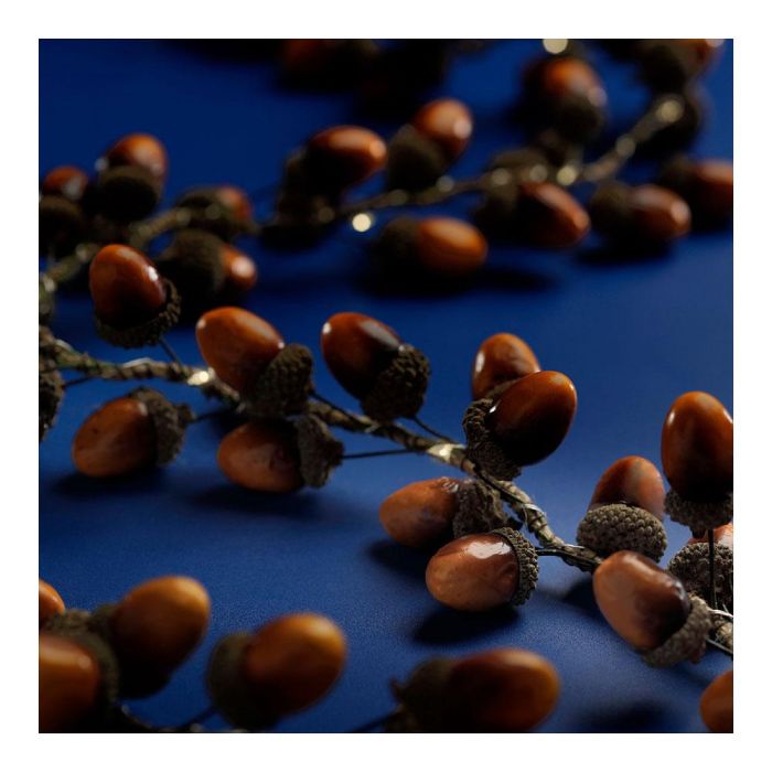 Guirnalda de 15 Micro LED, 110 cm, Luz Cálida, Interior, Piñas o Bellotas, con Programador, Pilas AA 2