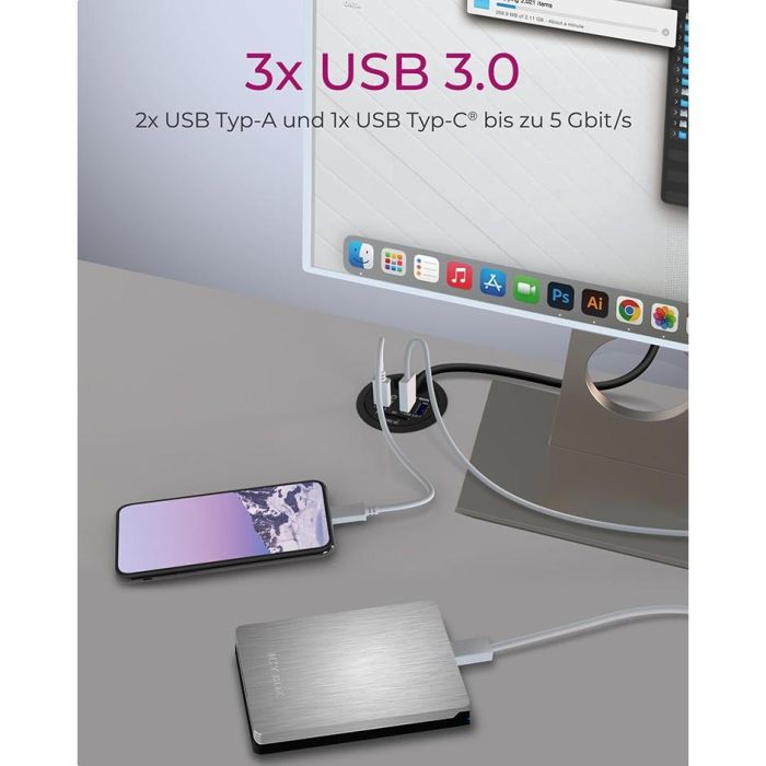 HUB Tisch-Hub mit 2 Kartenlesern. Audio Ein-/Ausgang. Ladefunktion und LED ICY BOX 8