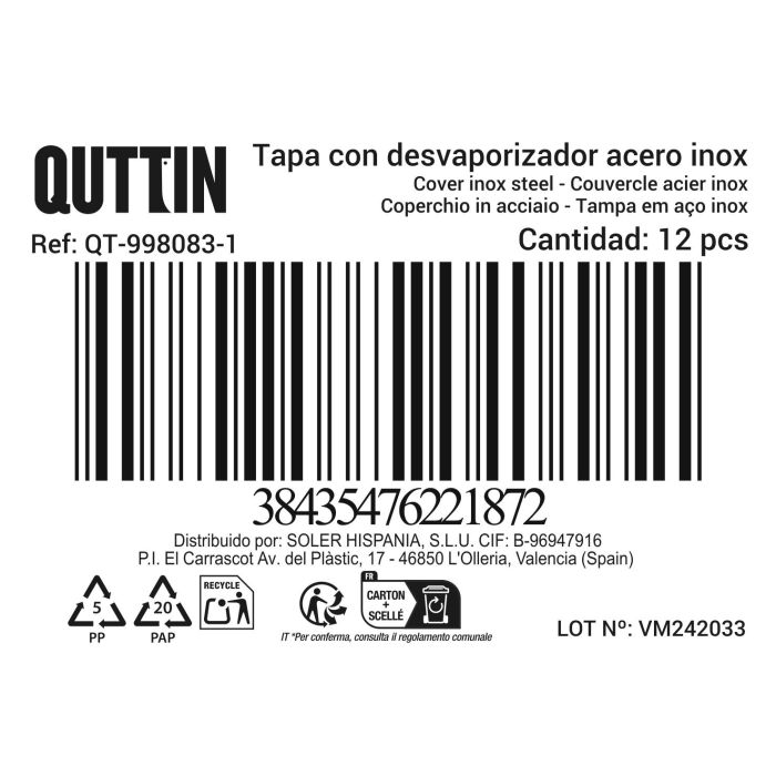 Tapa de acero inoxidable Quttin 28-30-32 cm (12 Unidades) 1 Tapa de acero inoxidable Quttin 28-30-32 cm (12 Unidades) 1