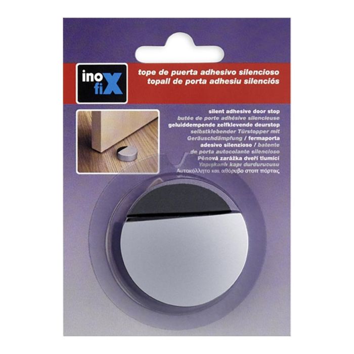 Inofix Tope Adhesivo Silencioso Puerta Cromo Mate PVC Espuma Amortiguadora Uso Interior 14x47mm 1