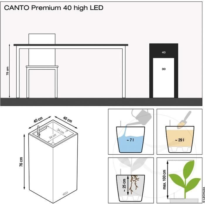 Macetero LECHUZA Canto Premium Column 40 - kit LED completo, blanco brillo 2 Macetero LECHUZA Canto Premium Column 40 - kit LED completo, blanco brillo 2
