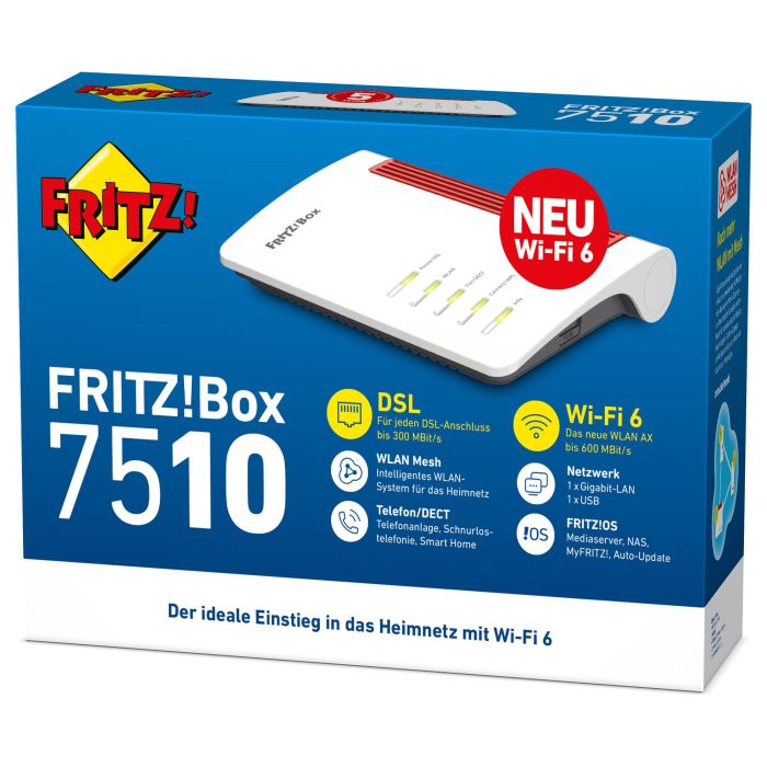 AVM Fritz!Box 7510 Router Wi-Fi 6 (802.11ax) Banda Única 2.4 GHz Ethernet ADSL Blanco 5