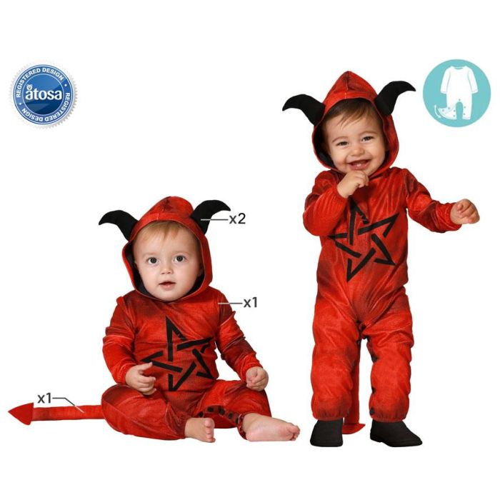 Disfraz Demonio Bebé Rojo con Capucha, Cola y Cuernos Negros para Halloween, 24 Meses