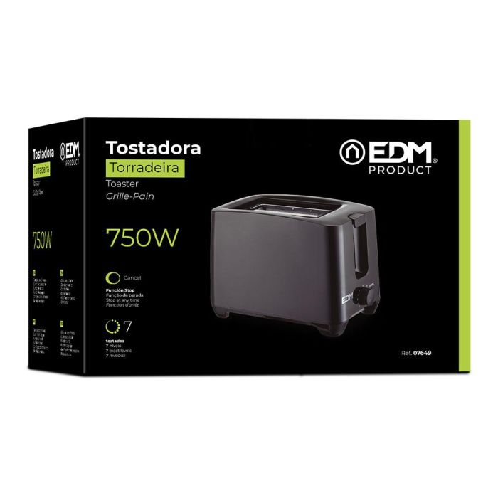 Edm Tostadora doble ranura black design 750W, función descongelar, 7 posiciones de tostado, superficie fría 1