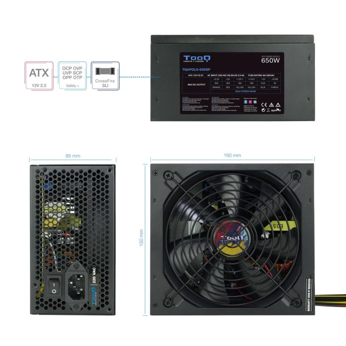 TooQ TQAPOLO-650SP Fuente de Alimentación ATX 650W con PFC Activo, Ventilador silencioso 140mm, Crossfire SLI 3 TooQ TQAPOLO-650SP Fuente de Alimentación ATX 650W con PFC Activo, Ventilador silencioso 140mm, Crossfire SLI 3