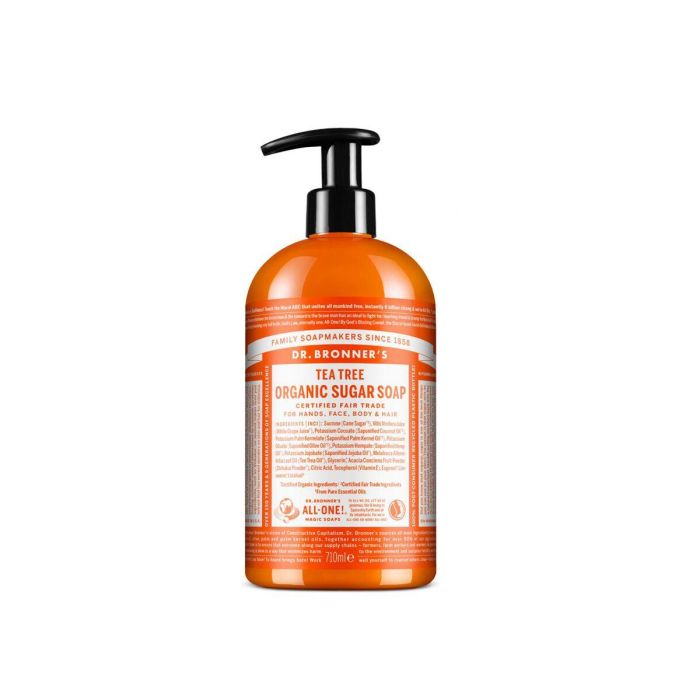 Dr Bronner's Jabón de Azúcar Árbol del Té, Limpiador Multiusos Corporal y Facial, 710 mL