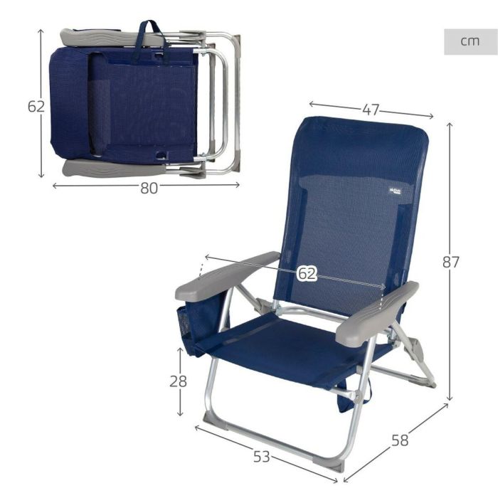 Silla de Playa Aktive Slim Plegable Azul marino 47 x 87 x 58 cm (2 Unidades) 3 Silla de Playa Aktive Slim Plegable Azul marino 47 x 87 x 58 cm (2 Unidades) 3