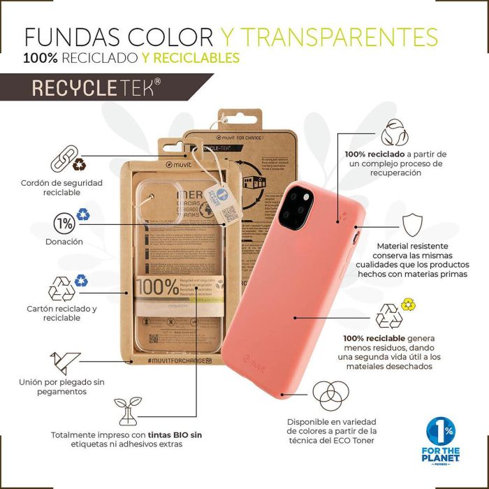 Muvit Funda Recycletek para Apple iPhone 12 - Protección Eco-responsable 100% Reciclada y Reciclable 3