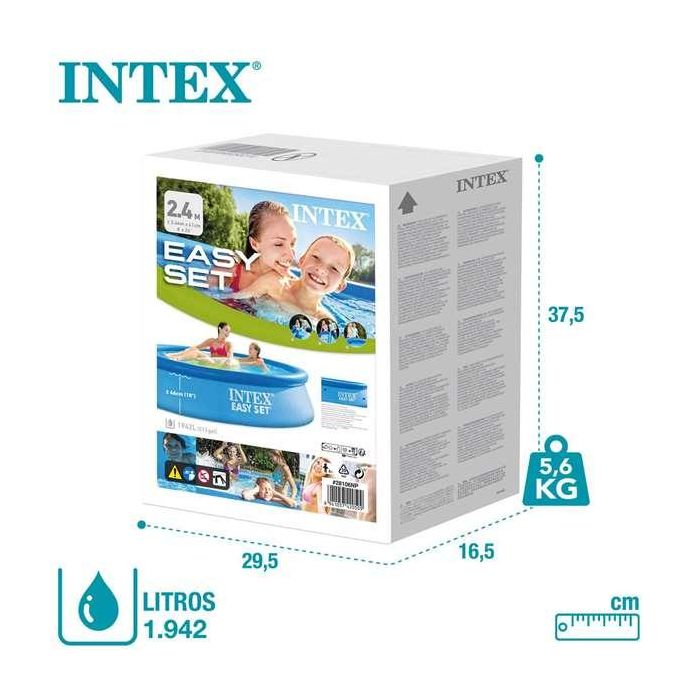 Intex Piscina Hinchable Redonda Easy Set 244x61 cm de Diámetro, 1942 Litros de Capacidad, Material PVC, Para Niños +6 Años 1 Intex Piscina Hinchable Redonda Easy Set 244x61 cm de Diámetro, 1942 Litros de Capacidad, Material PVC, Para Niños +6 Años 1