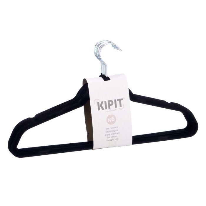 Set 6 Percha Flocada Negra Kipit 44X23CM (24 Unidades) 1 Set 6 Percha Flocada Negra Kipit 44X23CM (24 Unidades) 1