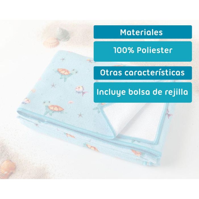 KioKids Toalla de Playa y Piscina Microfibra Tortugas Azul 75x150cm Suave Absorbente Secado Rápido con Bolsa para Bebé 4