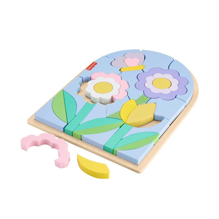 Fisher-Price-Rompecabezas de flores de madera-Rompecabezas de 37 piezas para jardín de infantes HXT97