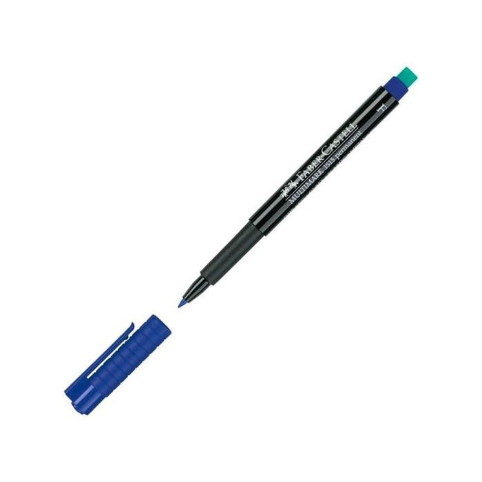 Faber Castell Rotulador Permanente Multifuncional Multimark F, Resistente al Agua, Borrable, para Múltiples Superficies, Azul (10 Unidades) (10 Unidades)