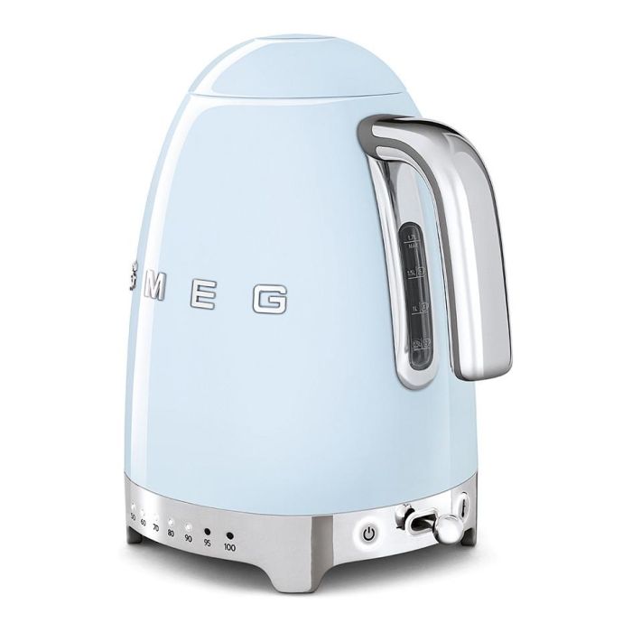 Smeg KLF04PBEU Hervidor de Agua Retro Estilo Años 50, 1.7 L, 2400 W, 7 Temperaturas, Azul Pastel, Acero Inoxidable, Apagado Automático