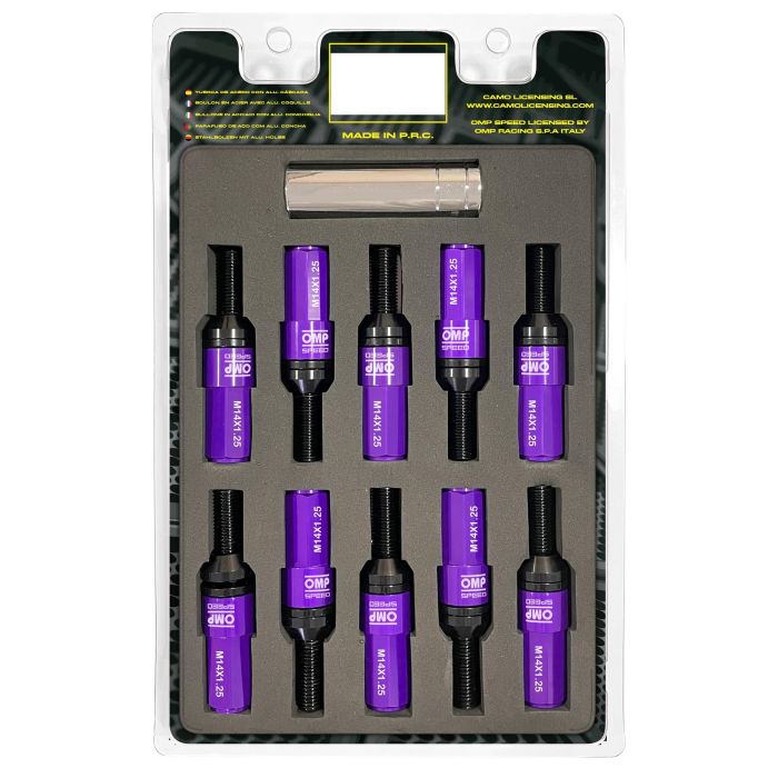 Omp Speed Juego De 20 Tornillos Con Protector De Aluminio De Colores M14x1.25 Llave De 17-19 Largo 28 mm Con Protector Morado OMPS09971411 Omp Speed Juego De 20 Tornillos Con Protector De Aluminio De Colores M14x1.25 Llave De 17-19 Largo 28 mm Con Protector Morado OMPS09971411