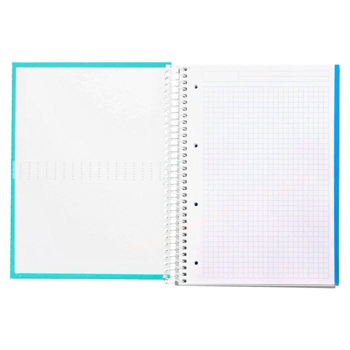 Cuaderno Espiral Liderpapel A4 Micro Crafty Tapa Forrada 120H 90 gr Cuadro 5 mm 5 Bandas 4 Taladros Color Turquesa 8