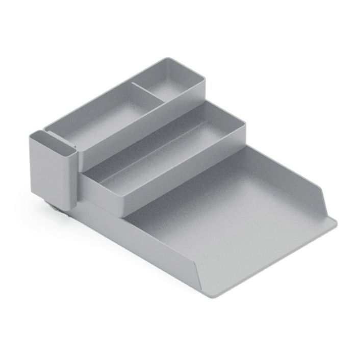 Q-Connect Bandeja Sobremesa Organizador de Escritorio Plástico con 4 Departamentos Gris para Papelería Documentos 53x330x250 mm