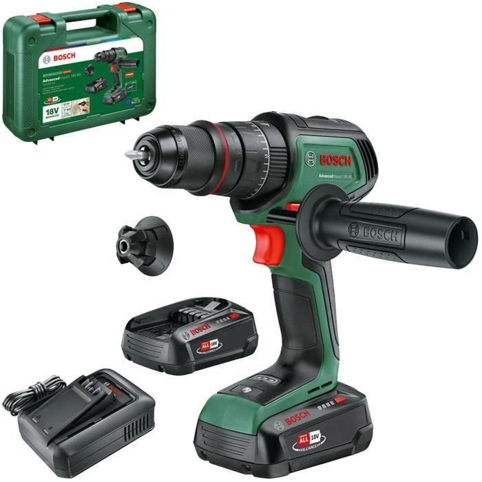 Bosch AdvancedImpact 18V-80 Taladro de Impacto Inalámbrico, 2 Baterías 2.5 Ah, Mandril Metálico 13 mm
