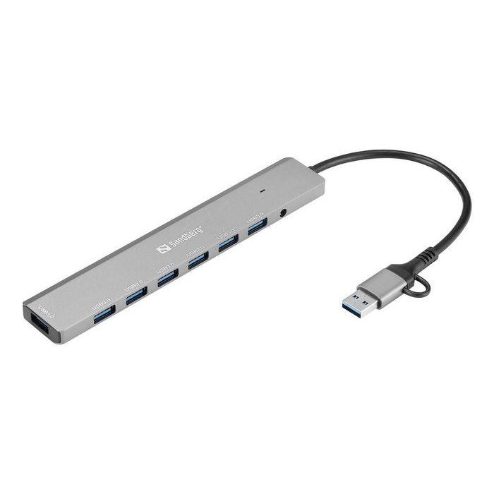 Sandberg Hub USB-C/A a 7 x USB 3.0 para Conectar Múltiples Dispositivos, Compatible con Portátiles y Ordenadores 1