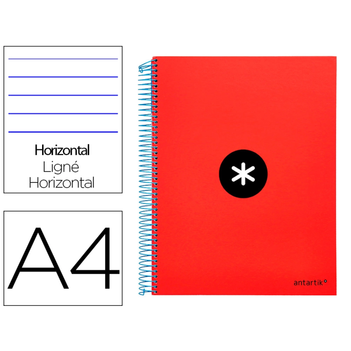 Antartik Cuaderno Espiral A4 Micro Tapa Forrada 120 Hojas 90gr Horizontal Rojo 0 Antartik Cuaderno Espiral A4 Micro Tapa Forrada 120 Hojas 90gr Horizontal Rojo 0