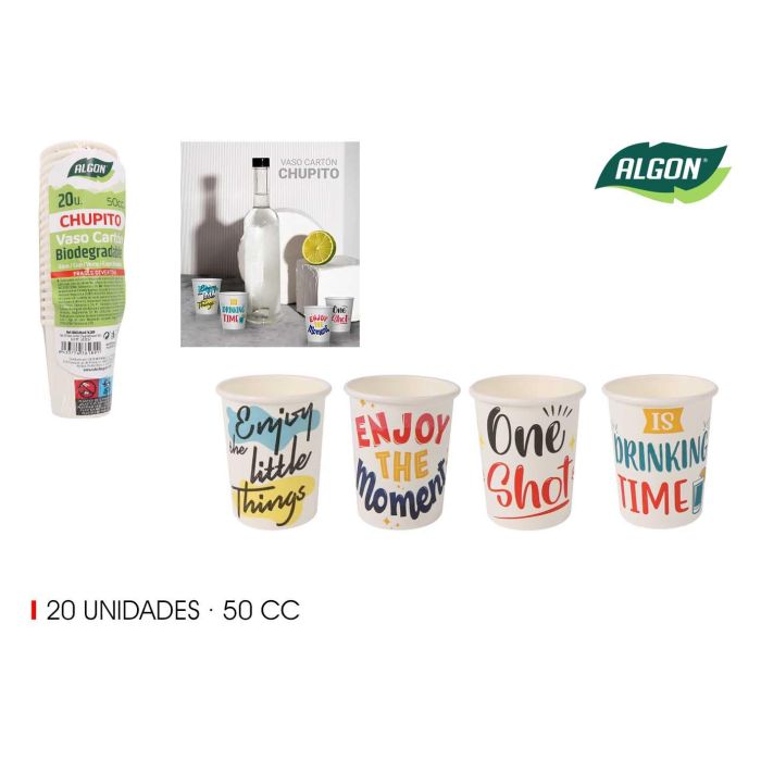 Set de 20 vasos de cartón para chupito de 50 cc - Algon (36 Cajas) Set de 20 vasos de cartón para chupito de 50 cc - Algon (36 Cajas)