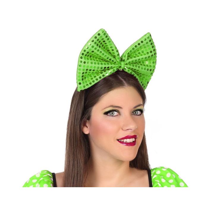 Diadema Pajarita Verde con Lentejuelas - Accesorio para Disfraces de Adulto, Tamaño XL, Ideal para Fiestas y Carnaval