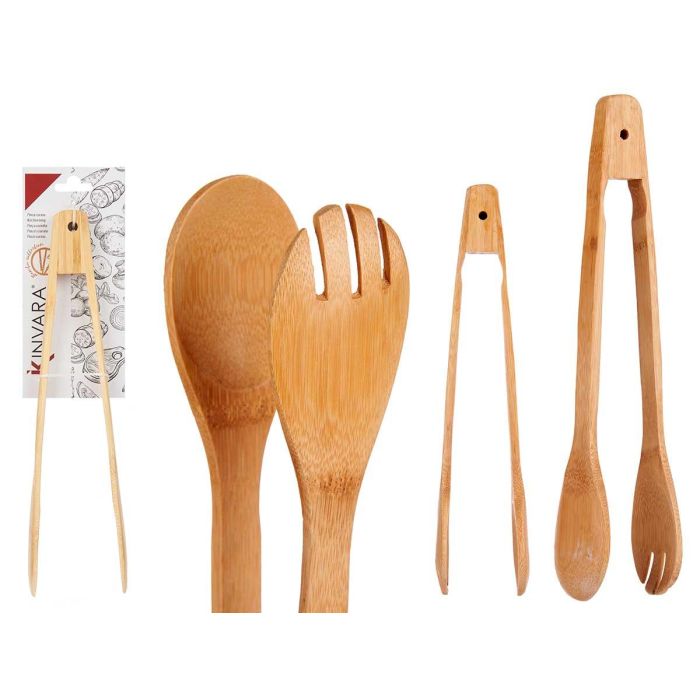 Pinza de bambú para cocina cuchara tenedor Kinvara 30x5x6 cm (24 Unidades)