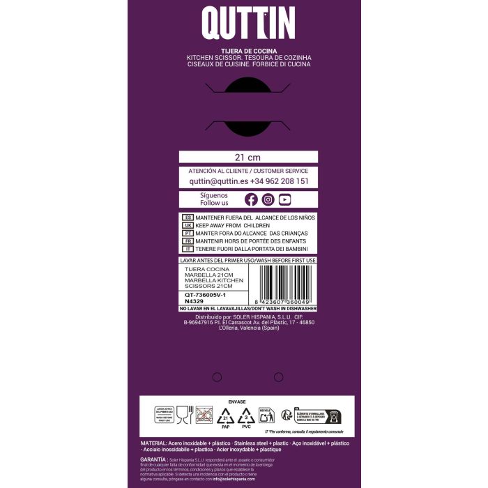 Tijera de cocina Marbella 21 cm - Quttin (16 Unidades) 1 Tijera de cocina Marbella 21 cm - Quttin (16 Unidades) 1