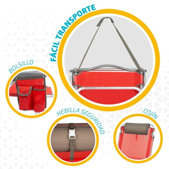 Silla Plegable con Reposacabezas Aktive Menorca Rojo 51 x 76 x 45 cm (2 Unidades) 1