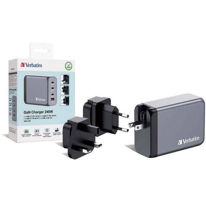 Verbatim Gnc-240 Cargador de Pared 240W con USB-A 3.0 y 3xUSB-C 3.0 3 Verbatim Gnc-240 Cargador de Pared 240W con USB-A 3.0 y 3xUSB-C 3.0 3