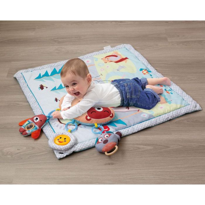 KioKids Teepee-Mantita de Actividades Bosque 2 en 1 para Bebés, Incluye Almohada y 5 Juguetes Interactivos +0 Meses Multicolor 1