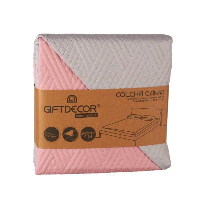 Colcha Reversible Giftdecor 240x260 cm Gris Claro y Rosa - 100% Poliéster (6 Unidades) 2