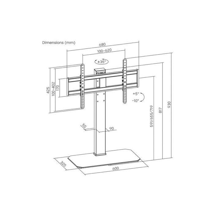 Aisens DT86TS-291 Soporte de Sobremesa Giratorio e Inclinable para TV 43-86 Pulgadas, 60kg, VESA 600x400mm, Negro 4 Aisens DT86TS-291 Soporte de Sobremesa Giratorio e Inclinable para TV 43-86 Pulgadas, 60kg, VESA 600x400mm, Negro 4