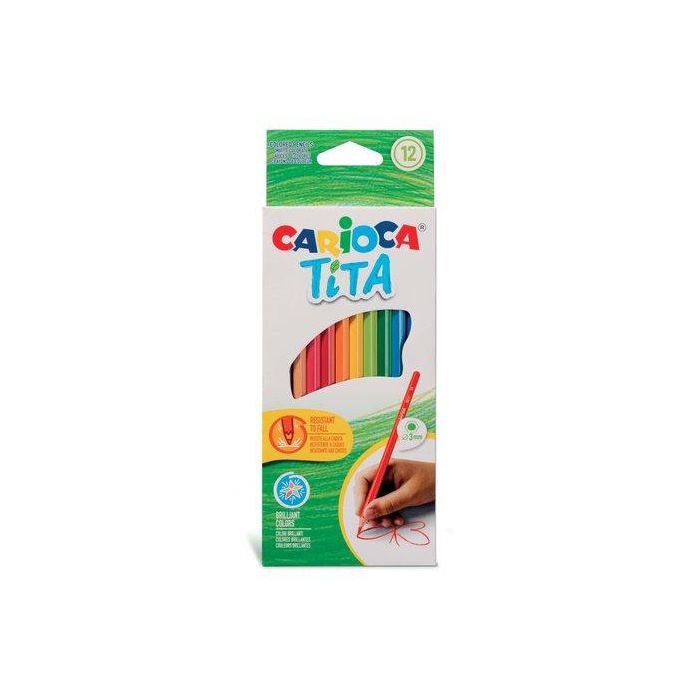 Carioca Lápices de Colores Tita Hexagonal, Mina Super Resistente, Pack Promocional 12 + 2 Unidades Gratis Colores Surtidos