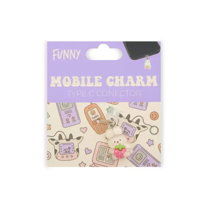 Wondee Charm Funny Type-C White Rabbit - Protector de Puerto Decorativo para Móvil, Accesorio para Smartphone, 25x10x20 mm