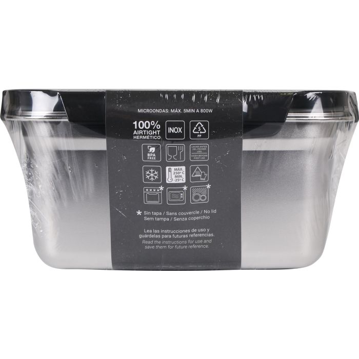 Quttin Fiambre Acero 2.6L para Microondas y Horno 23 cm x 17.9 cm x 11.6 cm (12 Unidades)