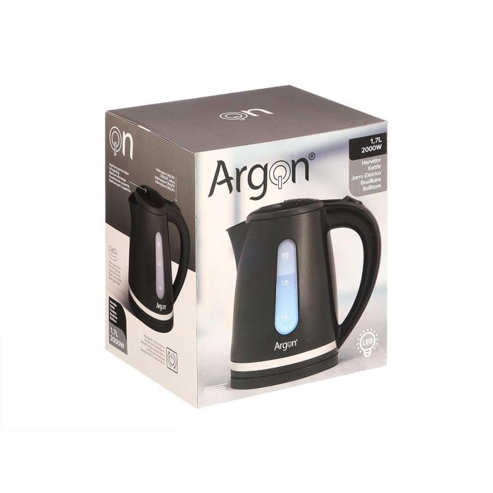Hervidor de Agua Negro Argon 2000W 1.7L 23x22x16 cm (12 Unidades) 1 Hervidor de Agua Negro Argon 2000W 1.7L 23x22x16 cm (12 Unidades) 1