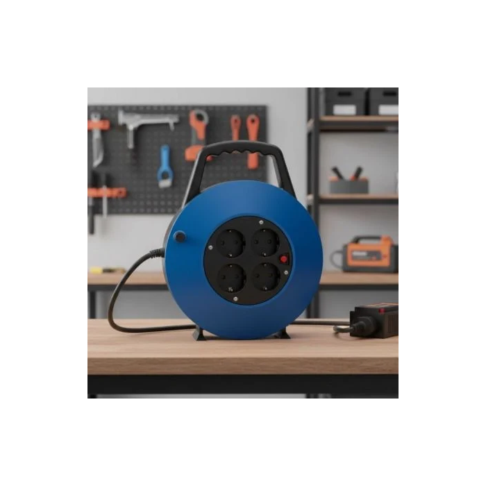 Phasak BN 3411 Regleta Enrollable 4 Tomas de Corriente Cable 10m Azul 2
