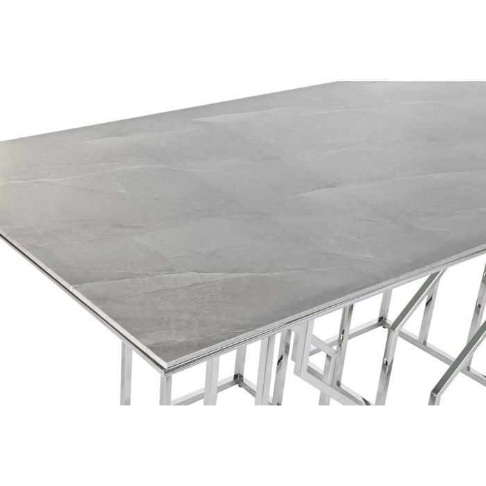 DKD Home Decor Mesa Comedor de Diseño Moderno Acero y Cristal, Acabado Blanco y Plateado, 90x180x75 cm 1