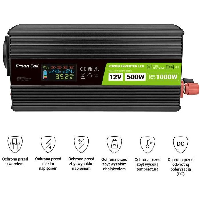 Green Cell KFZ Spannungswandler Power Inverter 12V > 230V 500W/1000W Display 5 Green Cell KFZ Spannungswandler Power Inverter 12V > 230V 500W/1000W Display 5