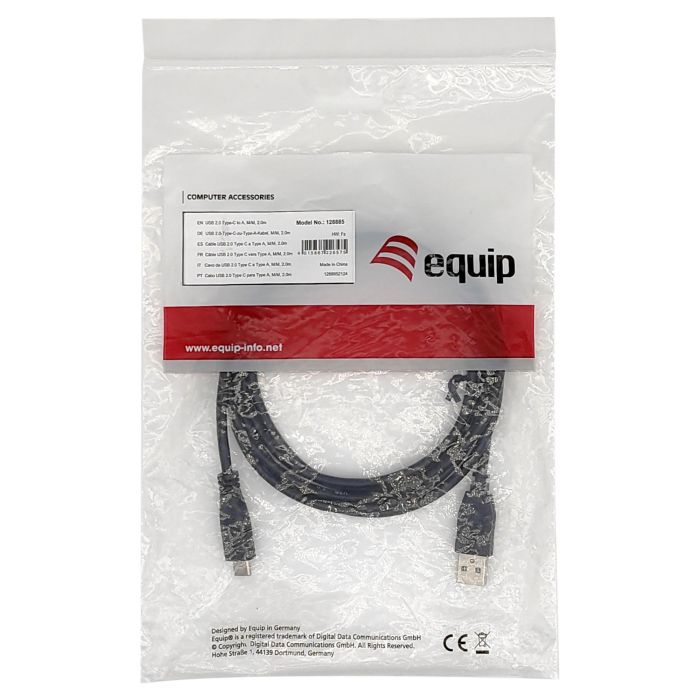 Equip Cable USB EQ128885 Tipo C a USB A 2.0 Negro - Longitud 2 Metros - Conectores Macho Equip Cable USB EQ128885 Tipo C a USB A 2.0 Negro - Longitud 2 Metros - Conectores Macho