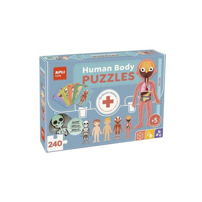 APLI KIDS R.19438 Puzle Cuerpo Humano 240 Piezas. Brilla Oscuridad. Incluye 5 Puzles y 15 Fichas para +5 Años