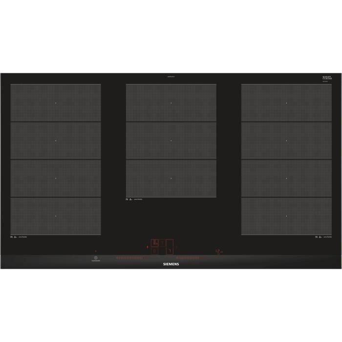 Placa de inducción SIEMENS EX975LXC1F - 5 zonas - 11100 W máx. - A 91.2 x P 52 cm - Revestimiento de vidrio - Negro - Perfil de acero inoxidable Placa de inducción SIEMENS EX975LXC1F - 5 zonas - 11100 W máx. - A 91.2 x P 52 cm - Revestimiento de vidrio - Negro - Perfil de acero inoxidable