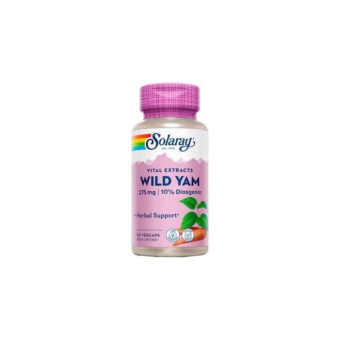 SOLARAY Wild Yam (Mexican Yam) Extracto de Raíz con 10% Diosgenina 275mg, 60 Cápsulas