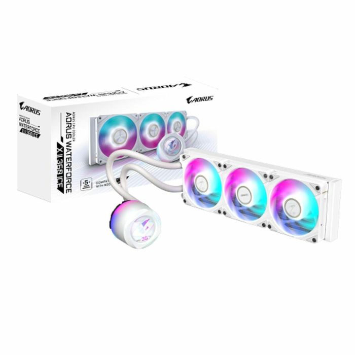 GIGABYTE AORUS WATERFORCE X II 360 ICE Sistema de Refrigeración Líquida AIO para Procesador, 3x 12cm, LCD Edge View, ARGB, 300W TDP, Blanco