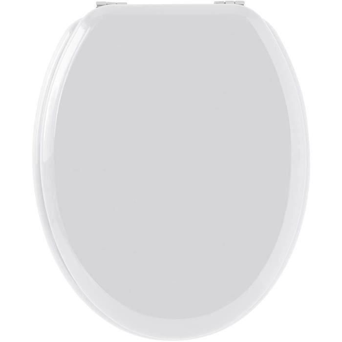 Gelco Tapa Asiento de Inodoro de Madera Moldeada Blanco Brillante con Bisagras de Metal Cromado 1